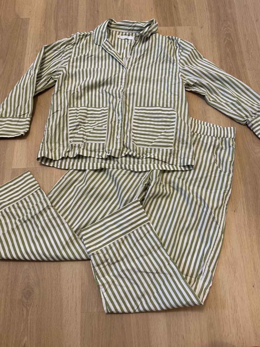 Lake Poplin Cotton Olive and White Striped Pajama Set